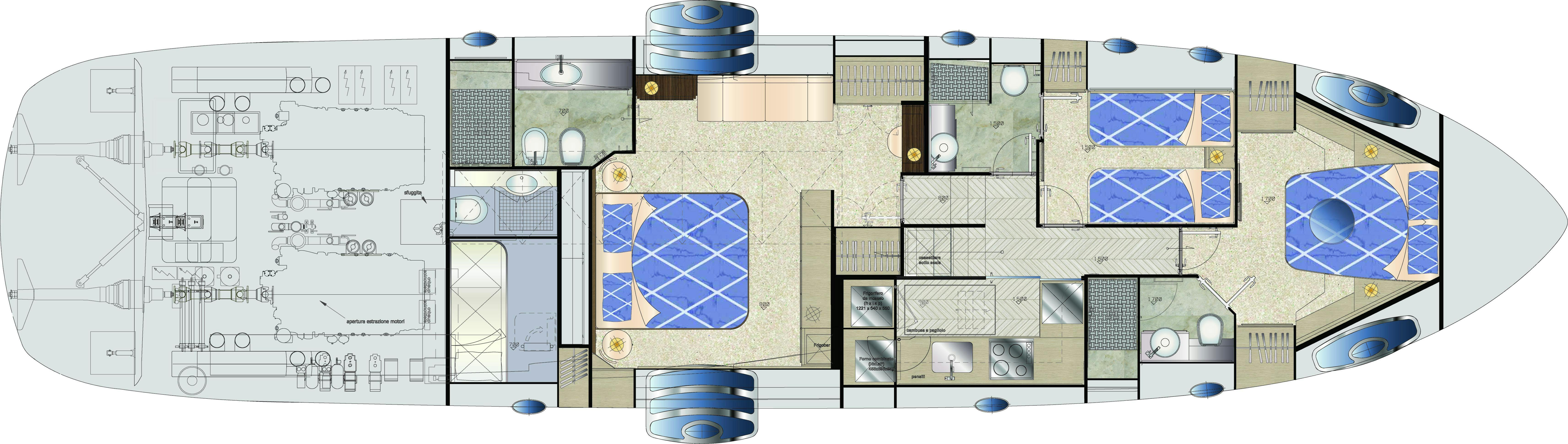 Manufacturer Provided Image: Pershing 70 Lower Deck Layout Plan